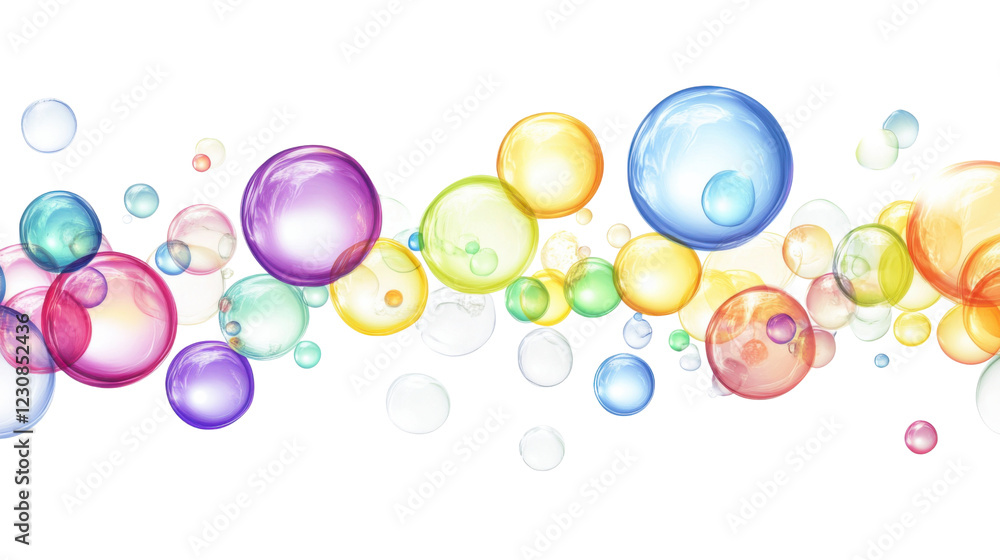 Poster rainbow bubbles floating on transparent background