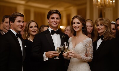 Elegant Wedding Couple Toasting Champagne at Reception