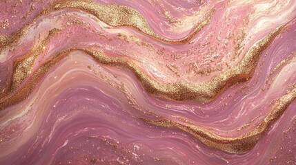 a mesmerizing abstract composition of liquid metallic rose gold waves, flowing with ethereal light particles, creating a luxurious 3d texture with dynamic movement and shimmering highlights