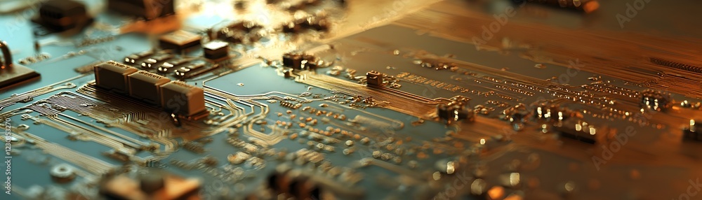 Poster close-up view of a circuit board, showcasing intricate details of the electronic components. ideal f
