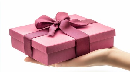 Obraz premium Elegant pink gift box held by a hand, symbolizing celebration and generosity