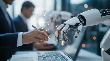 A sales team working with AI-powered lead generation tools, automating the process of finding and scoring leads to improve sales performance