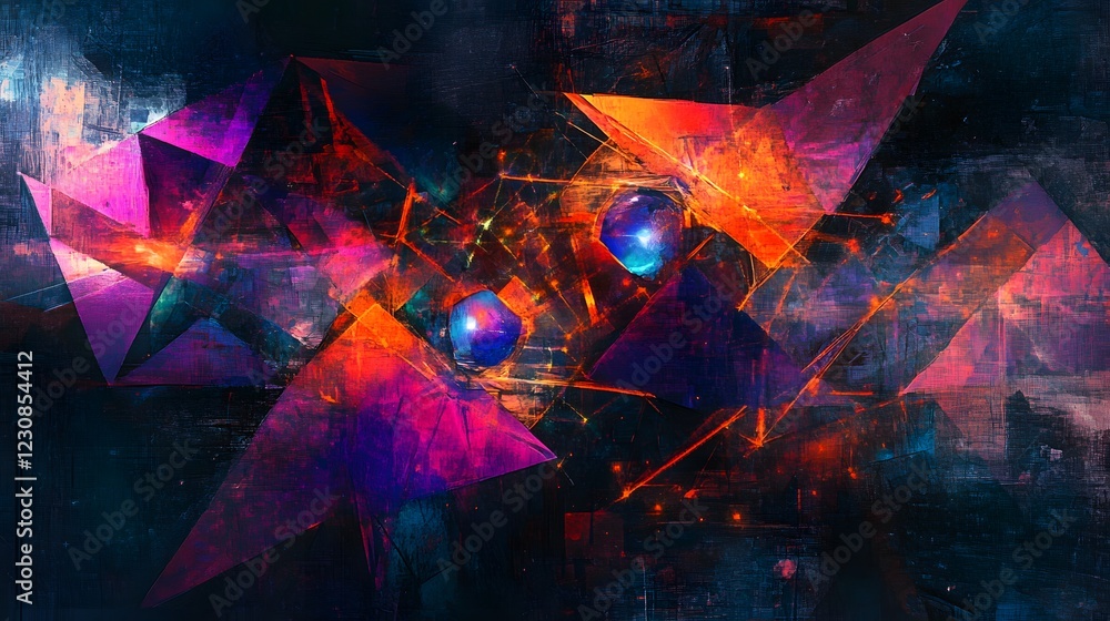 Aufkleber vibrant abstract art with geometric shapes and bright colors. this digital artwork features dynamic 
