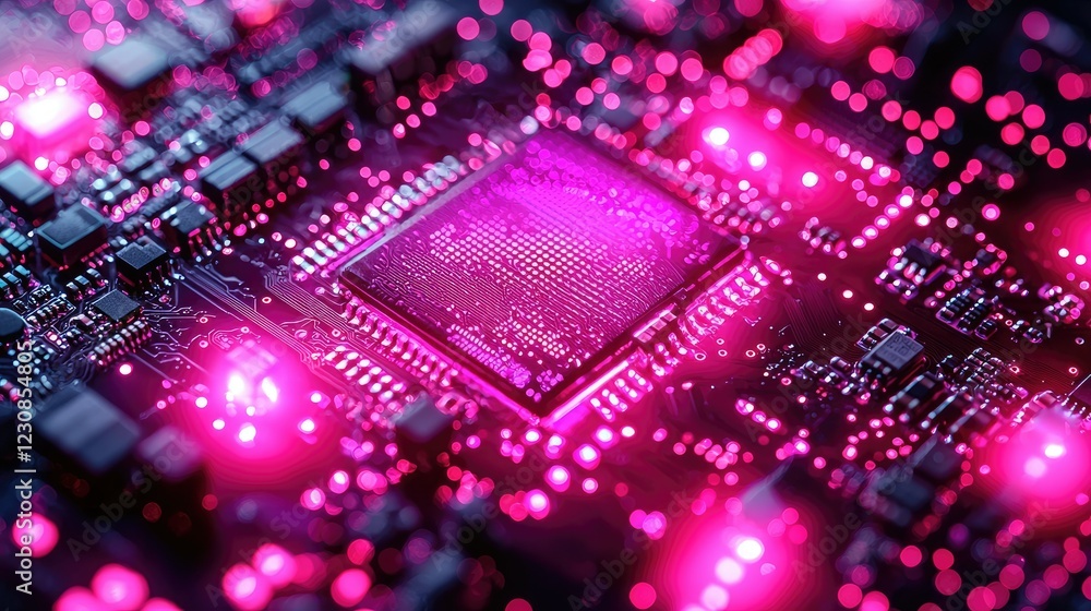 Poster illuminated circuit board shows central processing unit
