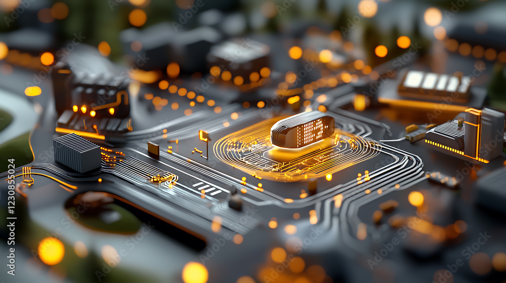Poster illuminated finance-driven networks secure it grids urban environment digital art aerial view future