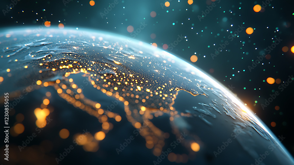 Aufkleber illuminated global finance networks secure it infrastructure digital landscape technology hub aerial