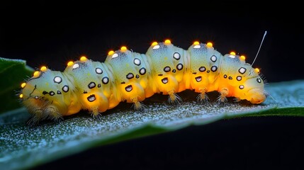 A large, glowing caterpillar is on a leaf