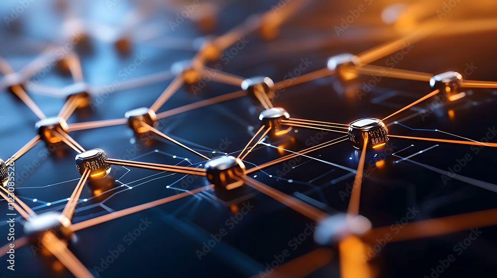 Poster interconnected financial systems in a glowing digital grid virtual environment technology visualizat
