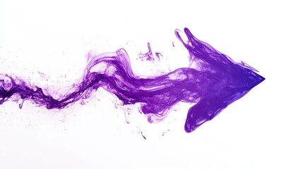 abstract fluid art purple arrow formed by swirling paint streams, dynamic motion, white negative space, vibrant gradient effects, artistic direction indicator