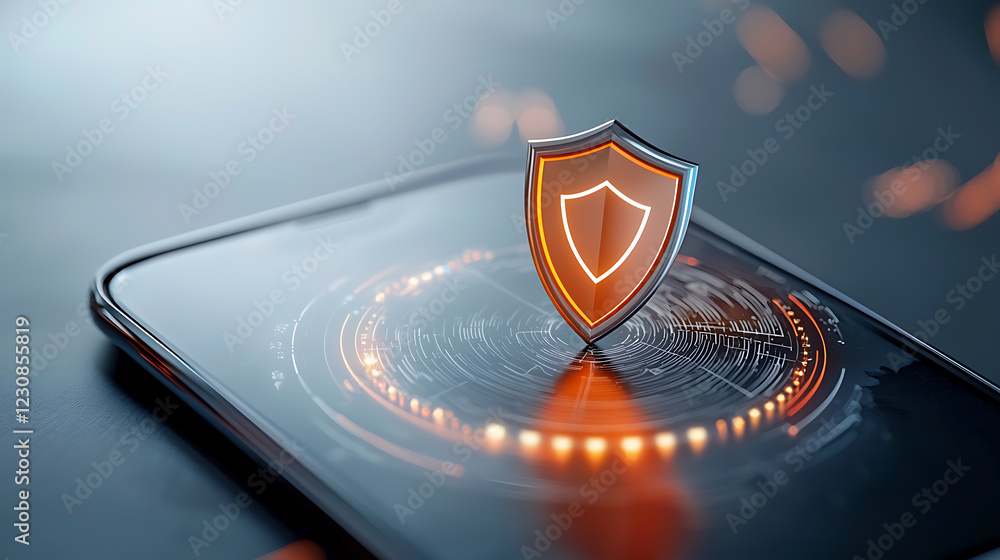 Poster mobile financial data representation digital security infographic virtual environment close-up view 