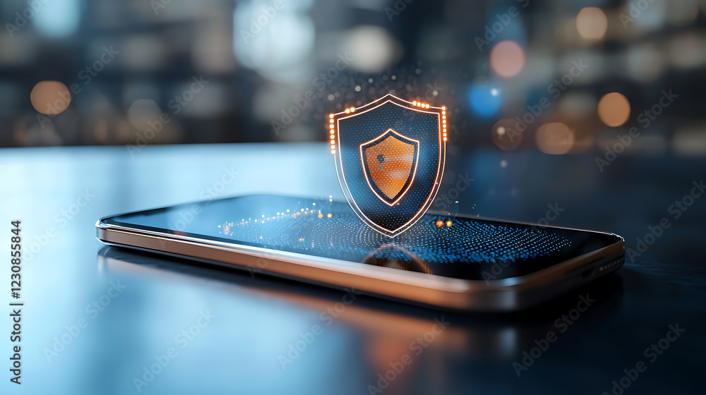 Aufkleber mobile financial data visualization with shield icon digital security concept modern technology envi