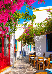 One of the cozy streets of Plaka town. Milos island, Greece