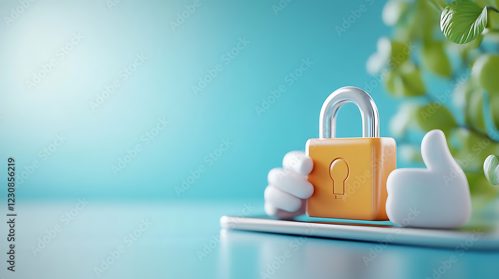 Poster professional analyzing network security on tablet with lock icon modern office digital graphics calm