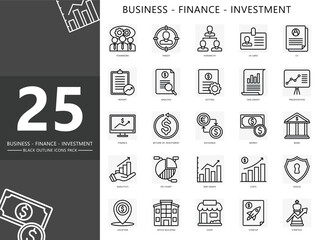 Business, finance icon set. contain teamwork, id card, analysis, report, exchange, ROI, graph, stats, startup, CV and more. vector EPS 10. use for digital or print, UI, UX kit web, app development.