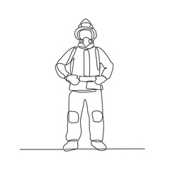 One continuous line drawing of The fire fighter brigade is on duty to put out the blazing fire vector illustration. Fire Fighting design illustration simple linear style vector concept for education.