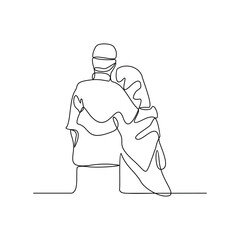 One continuous line drawing of a hugging each other vector illustration. Social activity design concept in simple linear style vector. Great design for for moslem celebration and education purpose.