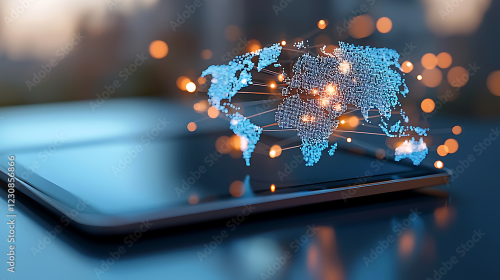 Poster global data protection action cybersecurity network digital visualization modern technology aerial p