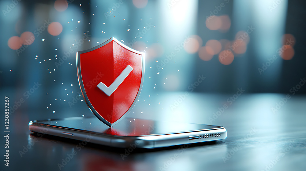 Aufkleber secure financial insights displayed on smartphone with shield icon modern office environment digital