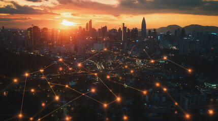 Professional business team working on a project together in the office Using innovation economic growth charts and network connections to accompany the data. in analyzing future trends