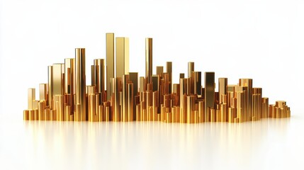 A rising stock market chart with golden bars, investment theme, 3D rendering, isolated on white background. 