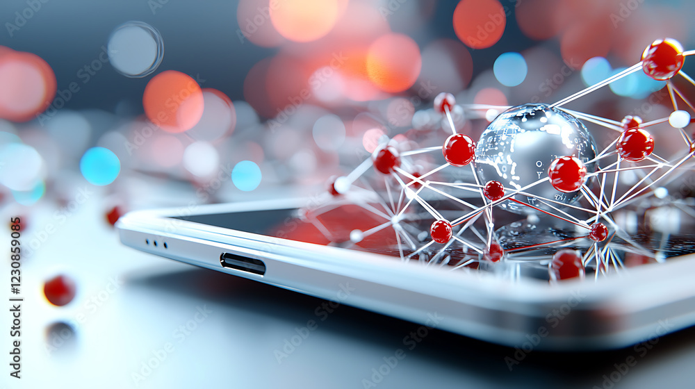 Poster digital tablet illustrating network connections modern technology visual content abstract environmen