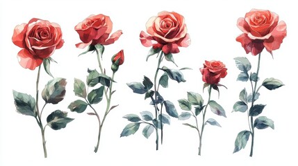 Red roses isolated on white background.
