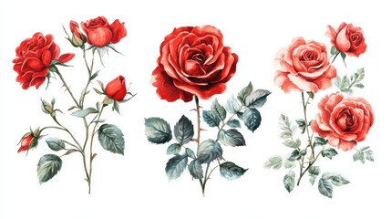 Red roses isolated on white background.