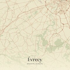 Retro map of �vrecy, Normandie, France. Vintage street map.