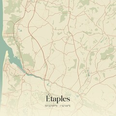 Retro map of �taples, Hauts-de-France, France. Vintage street map.