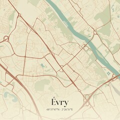 Retro map of �vry, �le-de-France, France. Vintage street map.