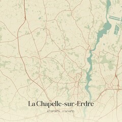 Retro map of La Chapelle-sur-Erdre, Pays de la Loire, France. Vintage street map.
