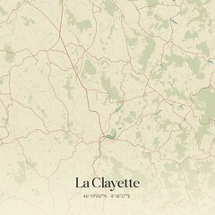 Fototapeta premium Retro map of La Clayette, Bourgogne-Franche-Comt�, France. Vintage street map.