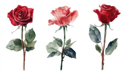 Fototapeta premium Red roses theme watercolor Triadic Color Scheme. 