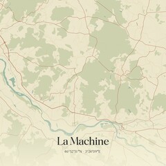 Retro map of La Machine, Bourgogne-Franche-Comt�, France. Vintage street map.