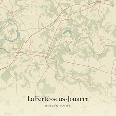 Retro map of La Fert�-sous-Jouarre, �le-de-France, France. Vintage street map.