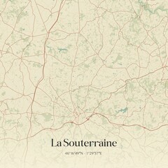 Retro map of La Souterraine, Nouvelle-Aquitaine, France. Vintage street map.