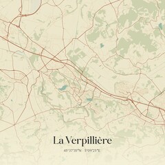 Obraz premium Retro map of La Verpilli�re, Auvergne-Rh�ne-Alpes, France. Vintage street map.