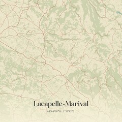 Fototapeta premium Retro map of Lacapelle-Marival, Occitanie, France. Vintage street map.