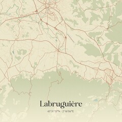 Retro map of Labrugui�re, Occitanie, France. Vintage street map.