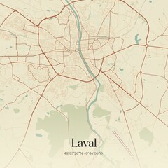 Fototapeta premium Retro map of Laval, Pays de la Loire, France. Vintage street map.