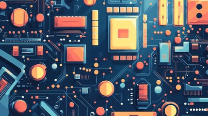 Fototapeta premium Abstract illustration of a circuit board with various components.