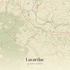 Fototapeta premium Retro map of Lavardac, Nouvelle-Aquitaine, France. Vintage street map.