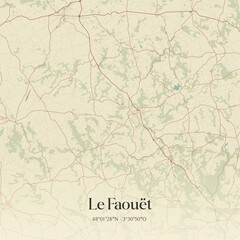 Retro map of Le Faou�t, Bretagne, France. Vintage street map.