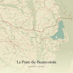 Fototapeta premium Retro map of Le Pont-de-Beauvoisin, Auvergne-Rh�ne-Alpes, France. Vintage street map.