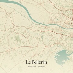 Retro map of Le Pellerin, Pays de la Loire, France. Vintage street map.