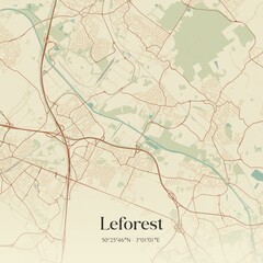 Fototapeta premium Retro map of Leforest, Hauts-de-France, France. Vintage street map.
