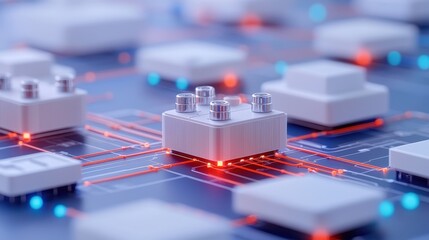 Abstract Technology Circuit Board with Microchip and Lights