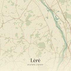 Retro map of L�r�, Centre-Val de Loire, France. Vintage street map.