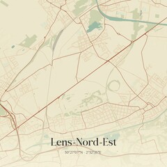 Retro map of Lens-Nord-Est, Hauts-de-France, France. Vintage street map.