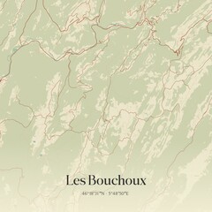 Retro map of Les Bouchoux, Bourgogne-Franche-Comt�, France. Vintage street map.